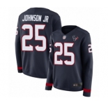 Women's Houston Texans #25 Duke Johnson Jr Limited Navy Blue Therma Long Sleeve Football Jersey