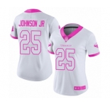 Women's Houston Texans #25 Duke Johnson Jr Limited White Pink Rush Fashion Football Jersey