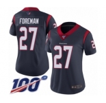 Women's Houston Texans #27 D'Onta Foreman Navy Blue Team Color Vapor Untouchable Limited Player 100th Season Football Jersey