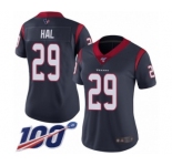 Women's Houston Texans #29 Andre Hal Navy Blue Team Color Vapor Untouchable Limited Player 100th Season Football Jersey