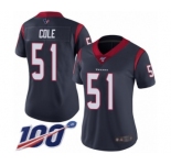 Women's Houston Texans #51 Dylan Cole Navy Blue Team Color Vapor Untouchable Limited Player 100th Season Football Jersey