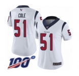 Women's Houston Texans #51 Dylan Cole White Vapor Untouchable Limited Player 100th Season Football Jersey