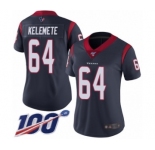 Women's Houston Texans #64 Senio Kelemete Navy Blue Team Color Vapor Untouchable Limited Player 100th Season Football Jersey