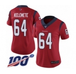 Women's Houston Texans #64 Senio Kelemete Red Alternate Vapor Untouchable Limited Player 100th Season Football Jersey