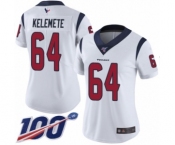 Women's Houston Texans #64 Senio Kelemete White Vapor Untouchable Limited Player 100th Season Football Jersey