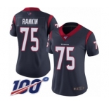 Women's Houston Texans #75 Martinas Rankin Navy Blue Team Color Vapor Untouchable Limited Player 100th Season Football Jersey
