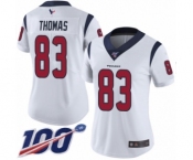 Women's Houston Texans #83 Jordan Thomas White Vapor Untouchable Limited Player 100th Season Football Jersey