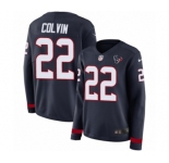 Women's Nike Houston Texans #22 Aaron Colvin Limited Navy Blue Therma Long Sleeve NFL Jersey