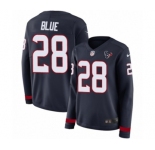 Women's Nike Houston Texans #28 Alfred Blue Limited Navy Blue Therma Long Sleeve NFL Jersey