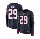 Women's Nike Houston Texans #29 Andre Hal Limited Navy Blue Therma Long Sleeve NFL Jersey