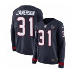 Women's Nike Houston Texans #31 Natrell Jamerson Limited Navy Blue Therma Long Sleeve NFL Jersey