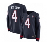 Women's Nike Houston Texans #4 Deshaun Watson Limited Navy Blue Therma Long Sleeve NFL Jersey