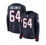 Women's Nike Houston Texans #64 Senio Kelemete Limited Navy Blue Therma Long Sleeve NFL Jersey