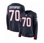 Women's Nike Houston Texans #70 Julien Davenport Limited Navy Blue Therma Long Sleeve NFL Jersey