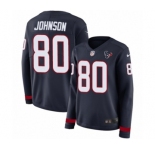 Women's Nike Houston Texans #80 Andre Johnson Limited Navy Blue Therma Long Sleeve NFL Jersey