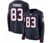 Women's Nike Houston Texans #83 Jordan Thomas Limited Navy Blue Therma Long Sleeve NFL Jersey