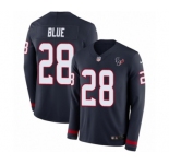 Youth Nike Houston Texans #28 Alfred Blue Limited Navy Blue Therma Long Sleeve NFL Jersey