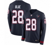 Youth Nike Houston Texans #28 Alfred Blue Limited Navy Blue Therma Long Sleeve NFL Jersey
