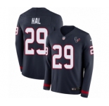 Youth Nike Houston Texans #29 Andre Hal Limited Navy Blue Therma Long Sleeve NFL Jersey