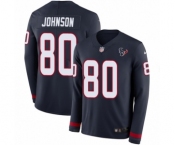Youth Nike Houston Texans #80 Andre Johnson Limited Navy Blue Therma Long Sleeve NFL Jersey