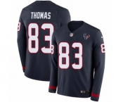 Youth Nike Houston Texans #83 Jordan Thomas Limited Navy Blue Therma Long Sleeve NFL Jersey