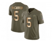 Men Nike Cincinnati Bengals #5 AJ McCarron Limited Olive Gold 2017 Salute to Service NFL Jersey