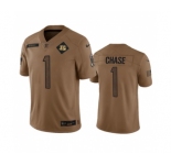 Men's Cincinnati Bengals #1 Ja'Marr Chase 2023 Brown Salute To Service Limited Football Stitched Jersey