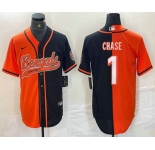 Men's Cincinnati Bengals #1 JaMarr Chase Orange Black Two Tone Cool Base Stitched Baseball Jersey