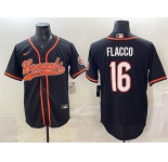 Men's Cincinnati Bengals #16 Joe Flacco Black With Patch Cool Base Stitched Baseball Jersey