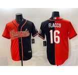 Men's Cincinnati Bengals #16 Joe Flacco Orange Black Split With Patch Cool Base Stitched Baseball Jersey