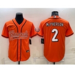 Men's Cincinnati Bengals #2 Evan McPherson Orange With Patch Cool Base Stitched Baseball Jersey