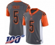 Men's Cincinnati Bengals #5 Ryan Finley Limited Silver Inverted Legend 100th Season Football Jersey