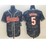 Men's Cincinnati Bengals #5 Tee Higgins Gray Camo With Patch Cool Base Stitched Baseball Jersey