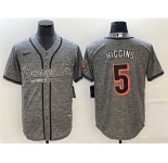 Men's Cincinnati Bengals #5 Tee Higgins Gray With Patch Cool Base Stitched Baseball Jersey