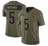 Men's Cincinnati Bengals #5 Tee Higgins Olive 2025 Salute to Service Limited Football Stitched Jersey