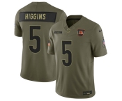 Men's Cincinnati Bengals #5 Tee Higgins Olive 2025 Salute to Service Limited Football Stitched Jersey