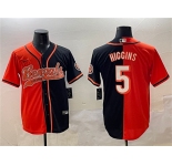 Men's Cincinnati Bengals #5 Tee Higgins Orange Black Split With Patch Cool Base Stitched Jersey