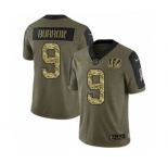 Men's Cincinnati Bengals #9 Joe Burrow 2021 Olive Camo Salute To Service Limited Stitched Football Jersey