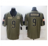 Men's Cincinnati Bengals #9 Joe Burrow Nike Olive 2021 Salute To Service Limited Player Jersey