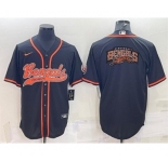Men's Cincinnati Bengals Black Team Big Logo With Patch Cool Base Stitched Baseball Jersey