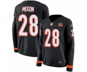 Women Nike Cincinnati Bengals #28 Joe Mixon Limited Black Therma Long Sleeve NFL Jersey
