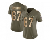 Women Nike Cincinnati Bengals #87 C.J. Uzomah Limited Olive Gold 2017 Salute to Service NFL Jersey