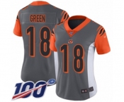 Women's Cincinnati Bengals #18 A.J. Green Limited Silver Inverted Legend 100th Season Football Jersey