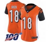 Women's Cincinnati Bengals #18 A.J. Green Orange Alternate Vapor Untouchable Limited Player 100th Season Football Jersey