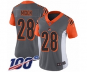 Women's Cincinnati Bengals #28 Joe Mixon Limited Silver Inverted Legend 100th Season Football Jersey