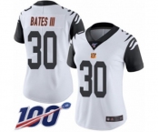 Women's Cincinnati Bengals #30 Jessie Bates III Limited White Rush Vapor Untouchable 100th Season Football Jersey