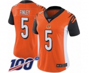 Women's Cincinnati Bengals #5 Ryan Finley Orange Alternate Vapor Untouchable Limited Player 100th Season Football Jersey
