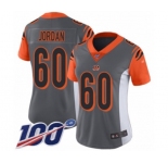 Women's Cincinnati Bengals #60 Michael Jordan Limited Silver Inverted Legend 100th Season Football Jersey