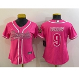 Women's Cincinnati Bengals #9 Joe Burrow Pink With Patch Cool Base Stitched Baseball Jersey