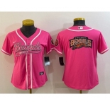 Women's Cincinnati Bengals Pink Team Big Logo With Patch Cool Base Stitched Baseball Jersey